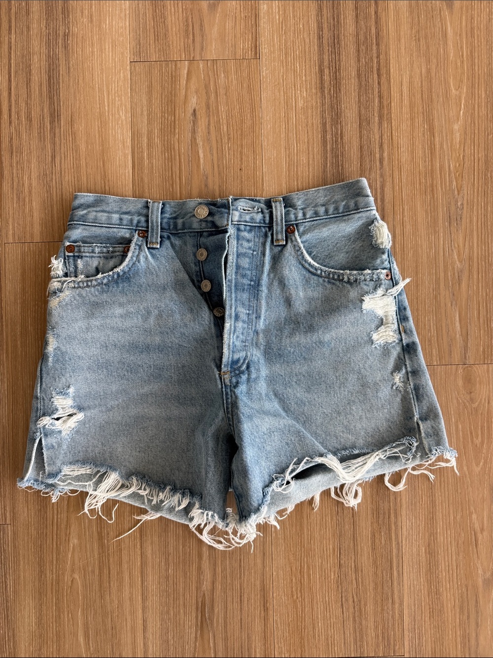 AGOLDE Women’s High Waist Distressed Cutoff Denim Shorts